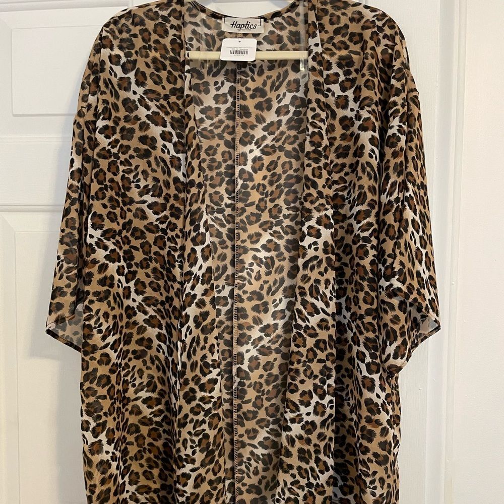 Haptics by Holly Harper Leopard Print Chiffon Cardigan Size M